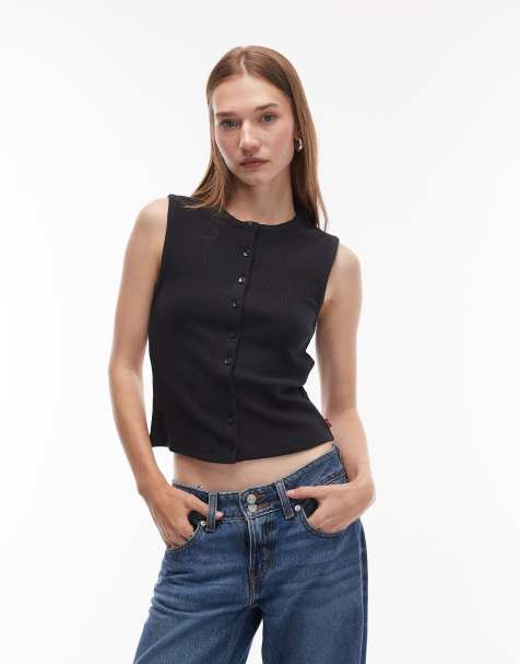 Levi's – Rory – Svart, ärmlös topp med knäppning - view 1