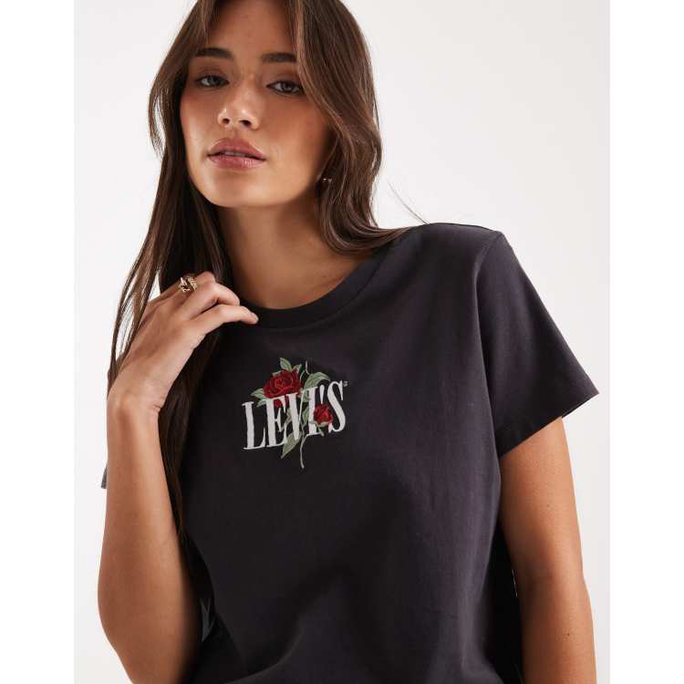 Levi's rose graphic logo boxy t-shirt in black ASOS