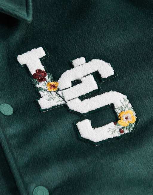 Levi's – Rowan – Zielona kurtka w uczelnianym stylu z wełny i skóry, 3 z 4