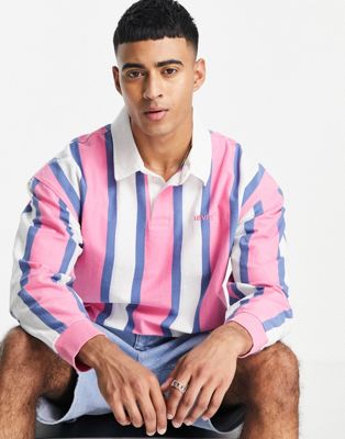 Levi's rugby polo shirt in pink stripe with small logo