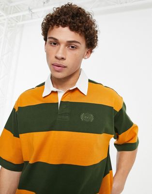 Levi's rugby polo shirt with small logo in yellow/green stripe