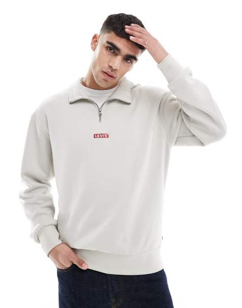 Levi's - Ruimvallend sweatshirt met baby logopatch in het midden en korte rits in beige - view 1