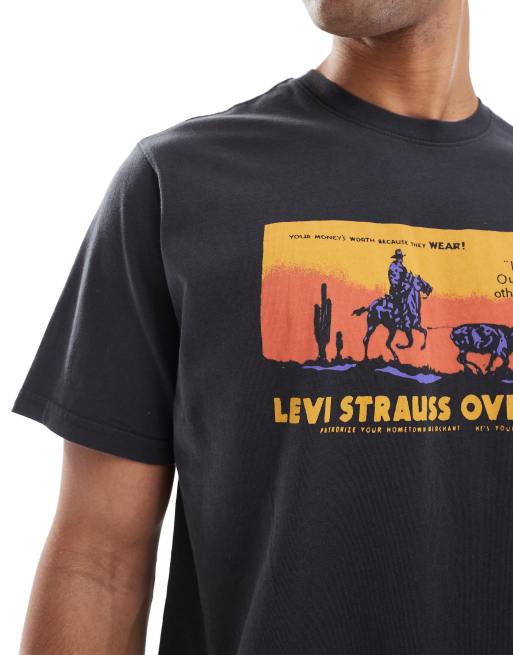 Levi's - Ruimvallend T-shirt met print van cowboy op de horizon in zwart, 4 van 4
