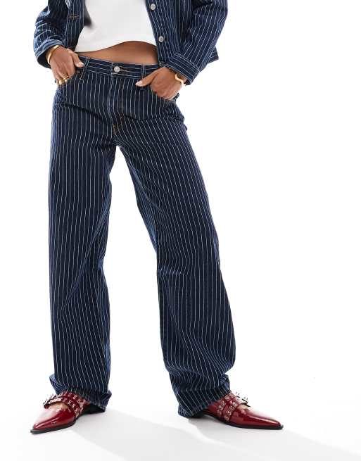 Levi's - Ruimvallende dad jeans in middenblauw met krijtstreep, deel van co-ord set, 3 van 5