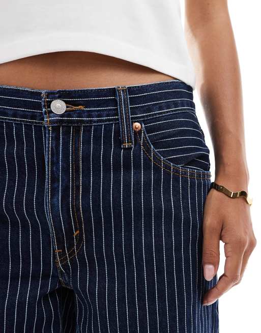 Levi's - Ruimvallende dad jeans in middenblauw met krijtstreep, deel van co-ord set, 4 van 5