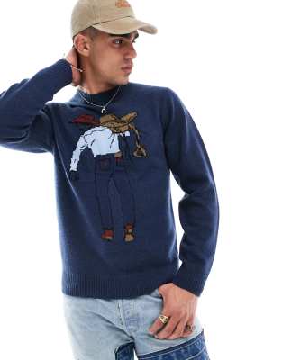 saddleman intarsia knit sweater in navy