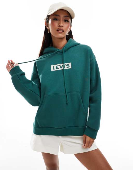 Levi s Salinas box tab logo relaxed fit hoodie in mid green ASOS