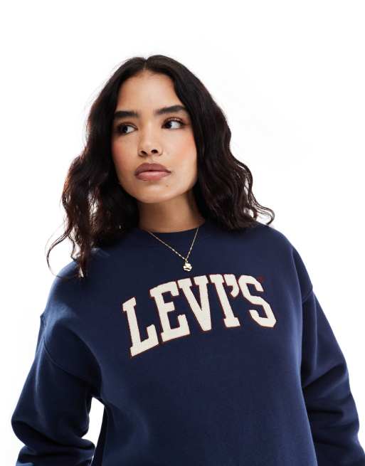 Levi's – Salinas – Locker geschnittenes Sweatshirt aus Chenille in Marineblau mit College-Logo