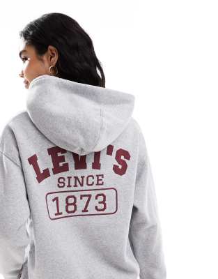 Levi's - Salinas - Relaxed Fit Kapuzenpullover in meliertem Grau mit Varsity-Football-Logo auf der Rückseite