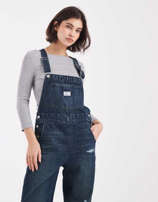 Levi's - Salopette vintage fit in denim blu scuro con effetto invecchiato, 2 di 4