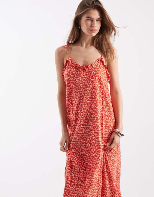 Levi's Sarita midi slip dress with ditsy print in red, 4 of 4