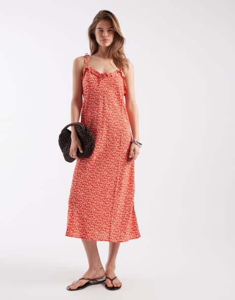 Levi's – Sarita – Midi-Trägerkleid in Rot mit Blümchenmuster - view 1