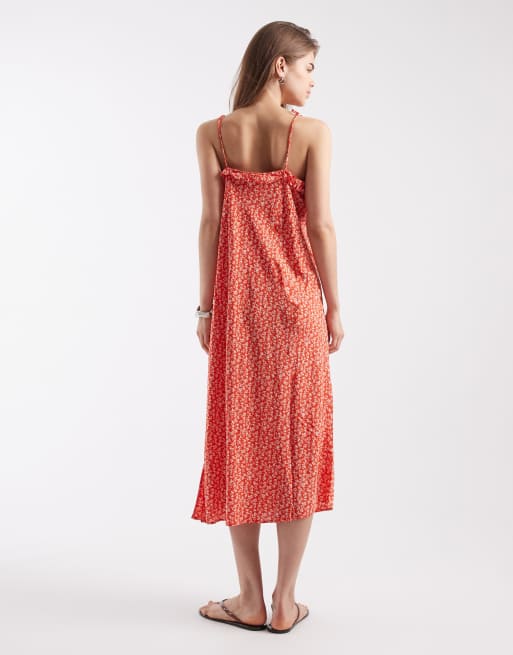Levi's - Sarita - Rød slip-midikjole med småprint, 3 af 4