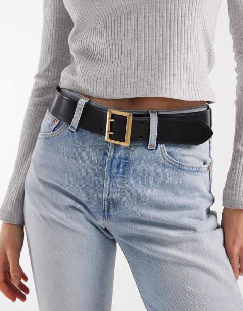 Levi's – Schmaler Ledergürtel in Schwarz mit rechteckiger - view 1