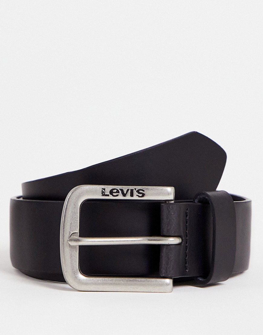 Levi's seine leather belt in black with logo-Brown
