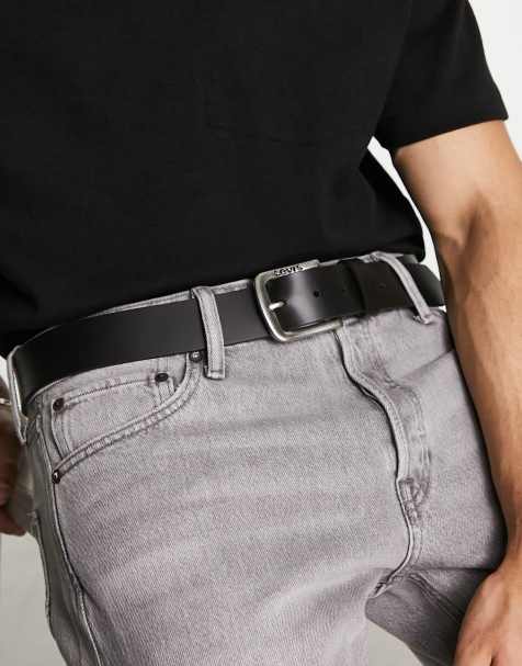 Levi's Seine leather belt in black with logo - view 1