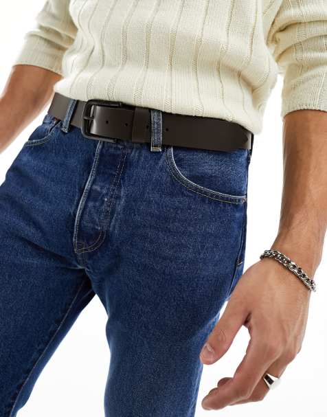Levi's Seine leather belt in brown with logo - view 1