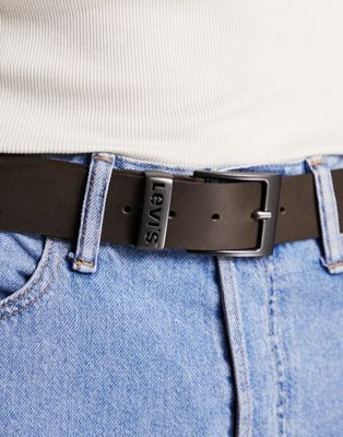 Levi's Seine leather belt in dark brown with logo