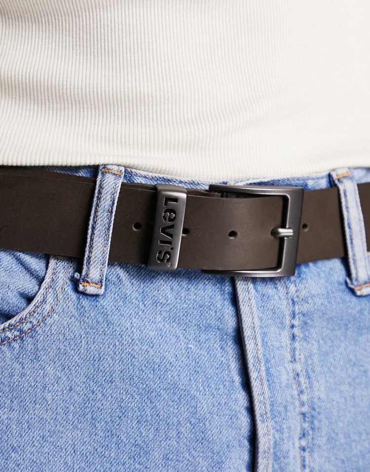 Levi's Seine leather belt in dark brown with logo