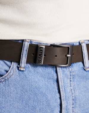Levis Seine leather belt in dark brown with logo
