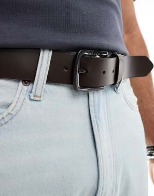 Levis seine leather logo buckle belt in dark brown