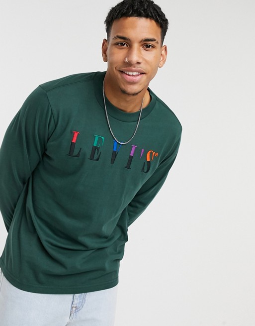 Levi's serif logo long sleeve top in sycamore green