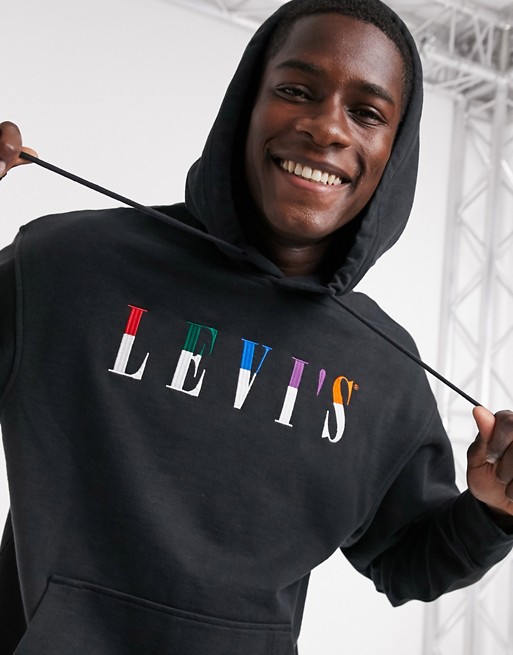 Levi's serif logo relaxed fit hoodie in jet black