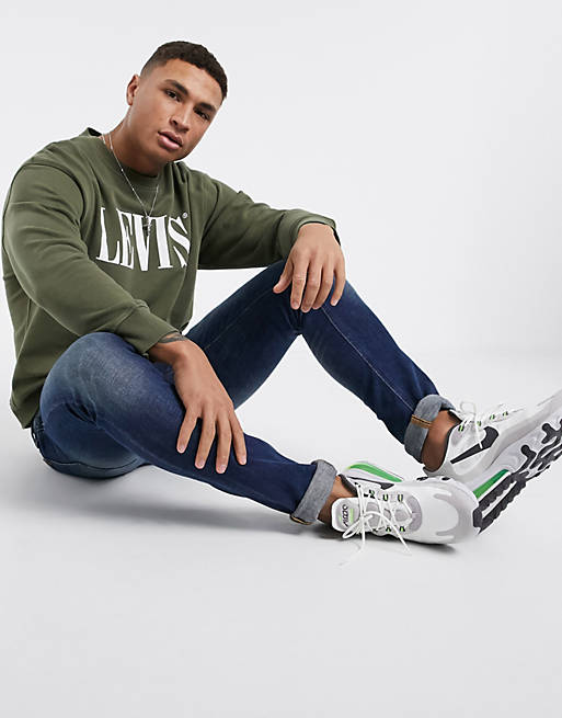 Levi's serif logo sweatshirt relaxed fit in olive green | ASOS