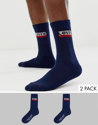 Levi's  2-pack mörkblå strumpor med logga-Marinblå Marinblå