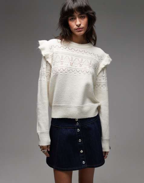 Levi's – Shane – Biały dzianinowy sweter z falbanką na rękawie - view 1