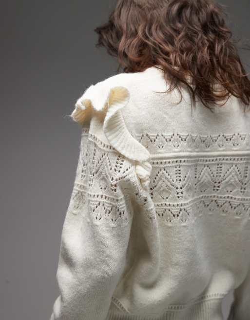 Levi's Shane flutter sleeve knitted jumper in white, 2 of 4