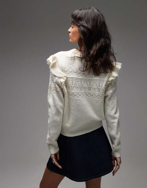 Levi's Shane flutter sleeve knitted jumper in white, 4 of 4