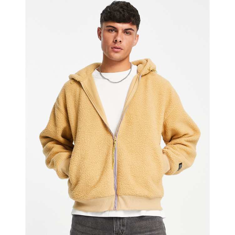 Levi's sherpa full zip hoode in tan | ASOS