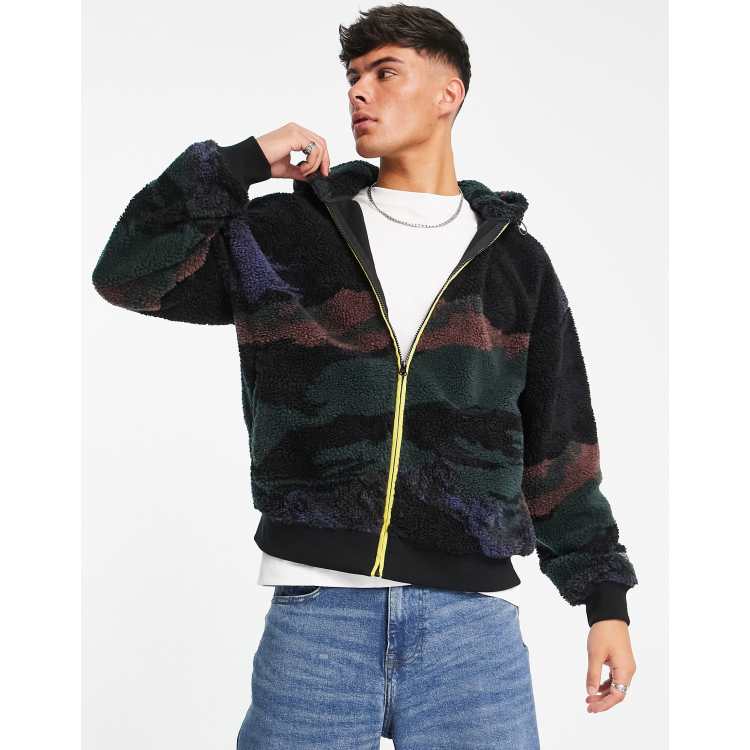 Levi's sherpa full zip hoodie in black print | ASOS