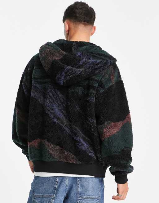 Levi's sherpa full zip hoodie in black print | ASOS