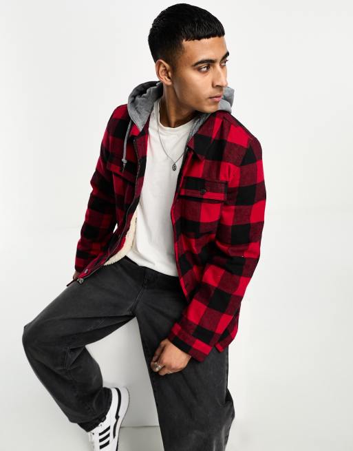 ASOS DESIGN straight tartan plaid cargo pants in red with leather