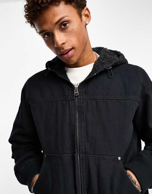 Black hooded hot sale sherpa jacket