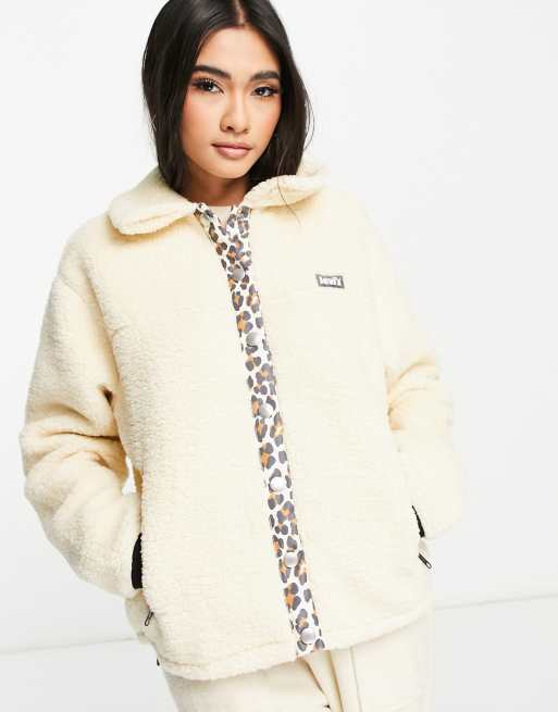 Levi's sherpa shacket with leopard tipping in ecru