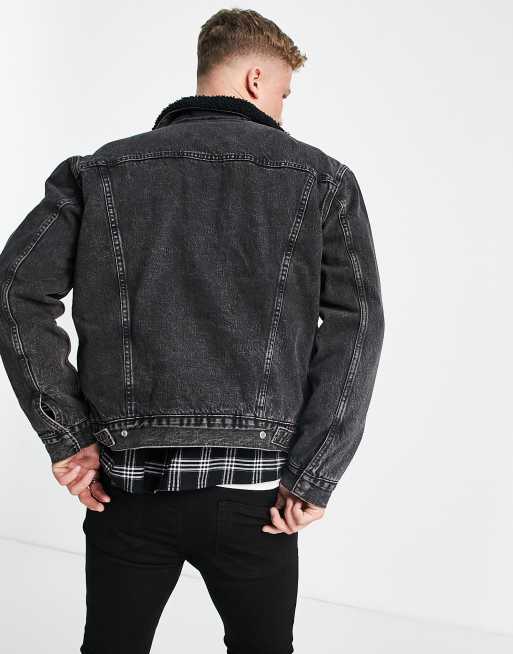 Levi's sherpa trucker jacket in black wash | ASOS