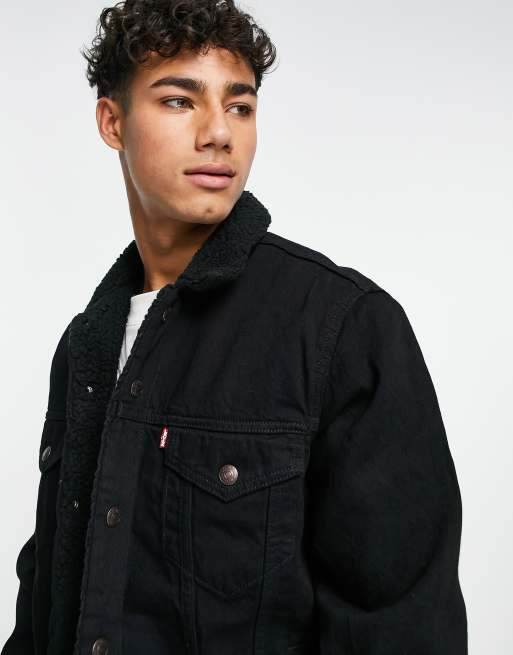 Levi s sherpa trucker jacket in black ASOS