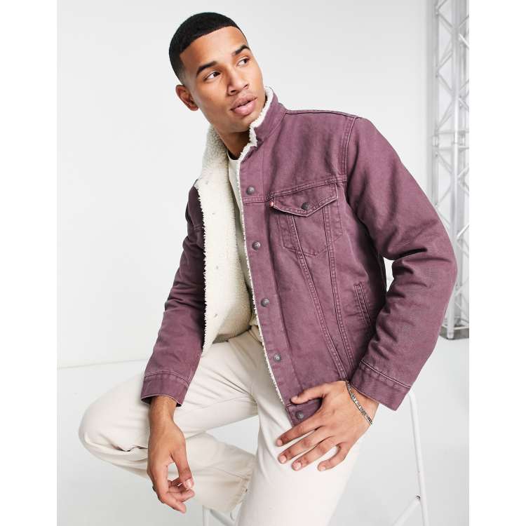 Levi's sherpa trucker jacket in burgundy | ASOS