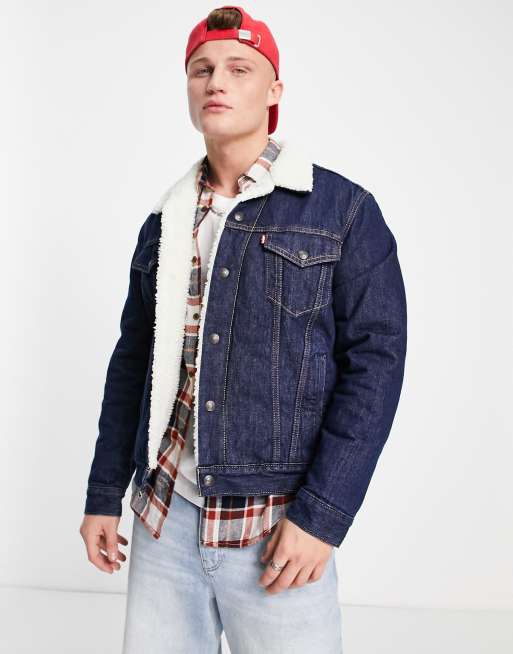 Levi s sherpa trucker jacket in dark navy