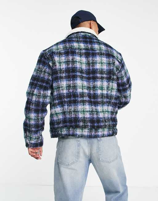 Levi's sherpa trucker jacket in green check | ASOS