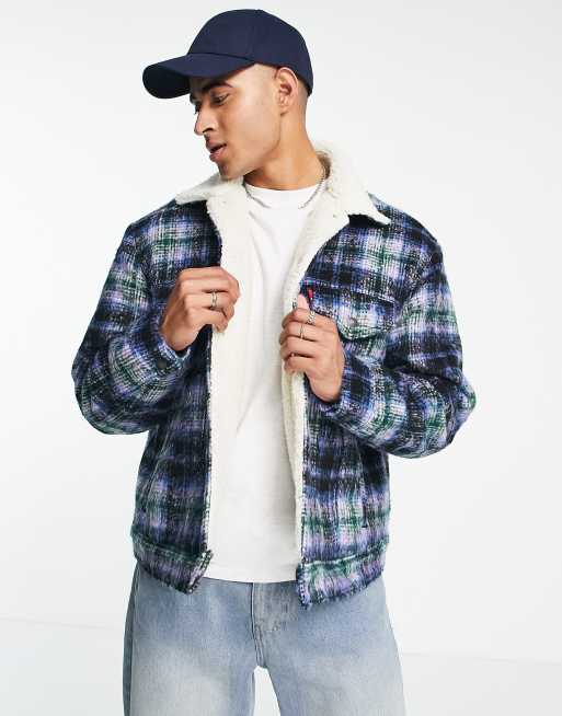 Check trucker clearance jacket mens