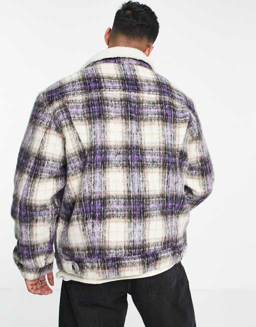 Levi's sherpa trucker jacket in grey check ASOS