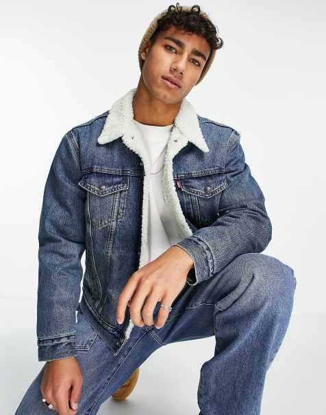 Mens levis denim on sale jacket with fur