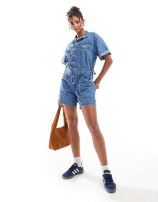 Levi's Blue Short Sleeve Surplus Denim Romper In Blue