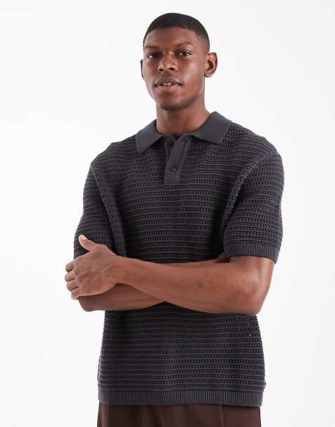 Levi's short sleeve knitted polo in charcoal