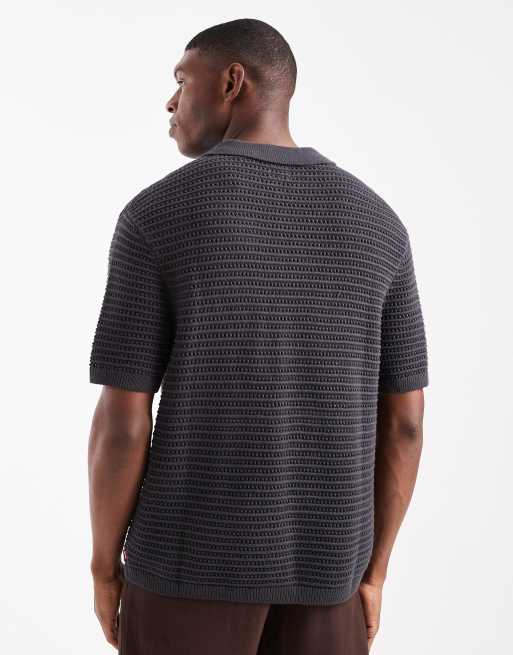 Levi's short sleeve knitted polo in charcoal, 3 of 5