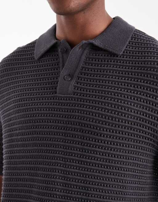 Levi's short sleeve knitted polo in charcoal, 5 of 5